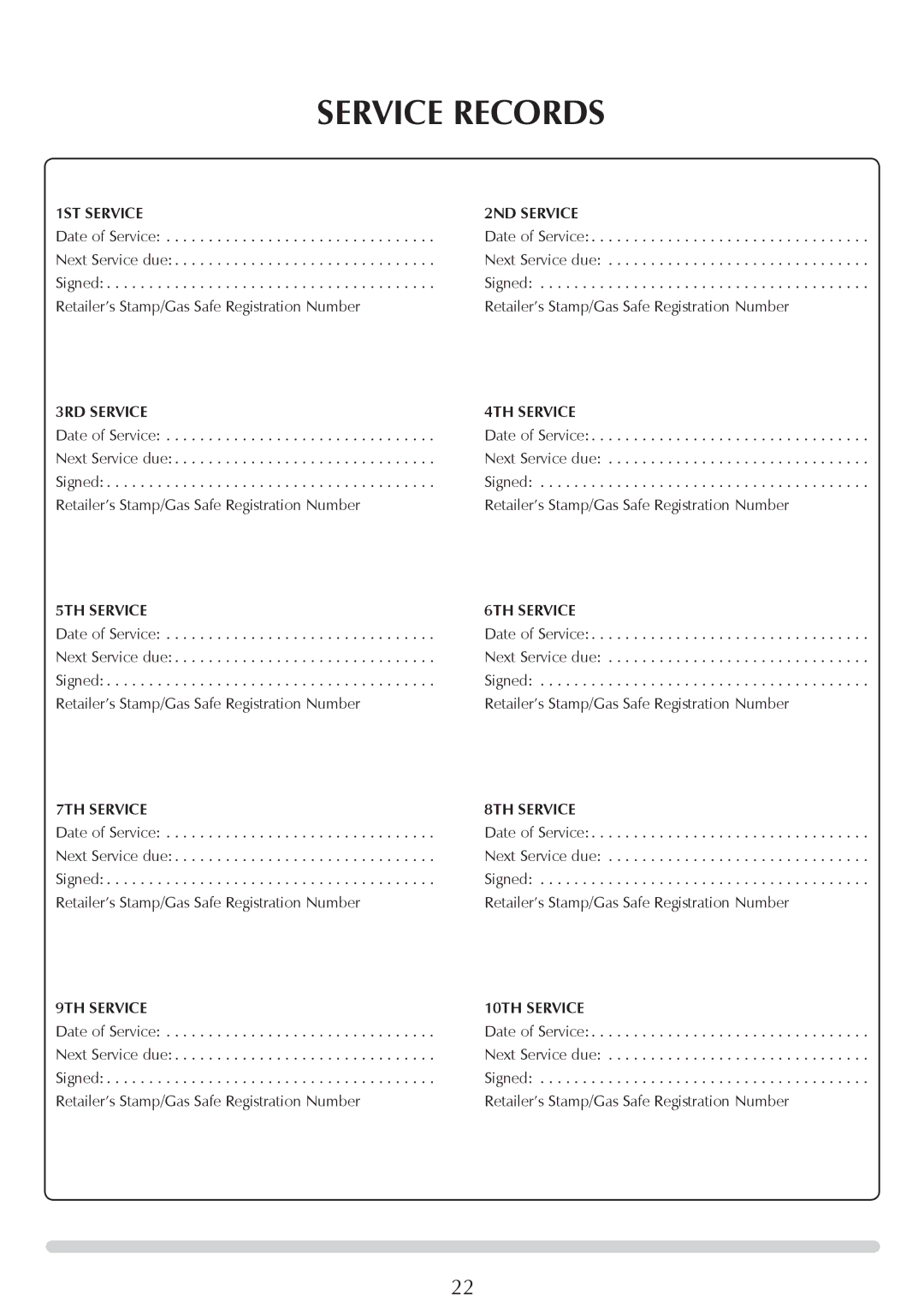 Yeoman PR1145 instruction manual Service Records 